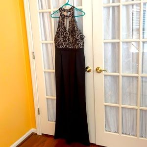 Black jumpsuit w lace detail on bodice